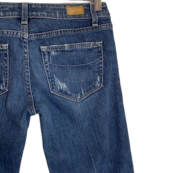 Paige Laurel Canyon Distressed Mid Rise Flare Medium Blue Wash Jeans Stretch 27 - Picture 11 of 15